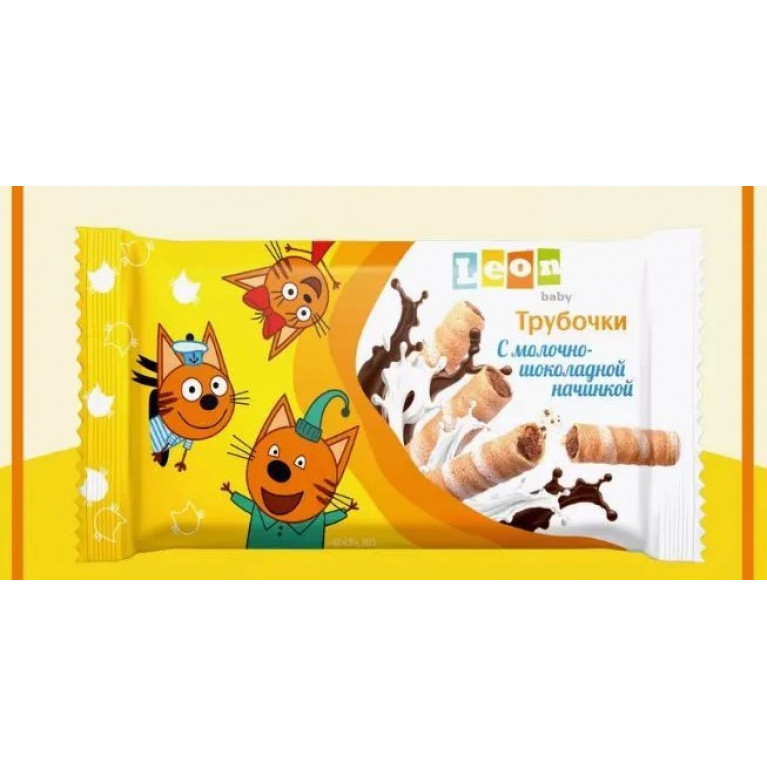 Леон беби три кота трубочки вафельные 32 г/молочно-шоколадная начинка/