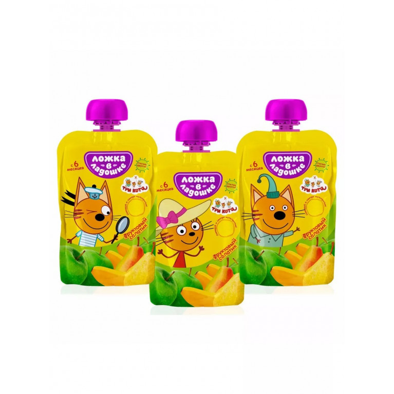 Ложка в ладошке три кота пюре 90г/фруктовый салатик/