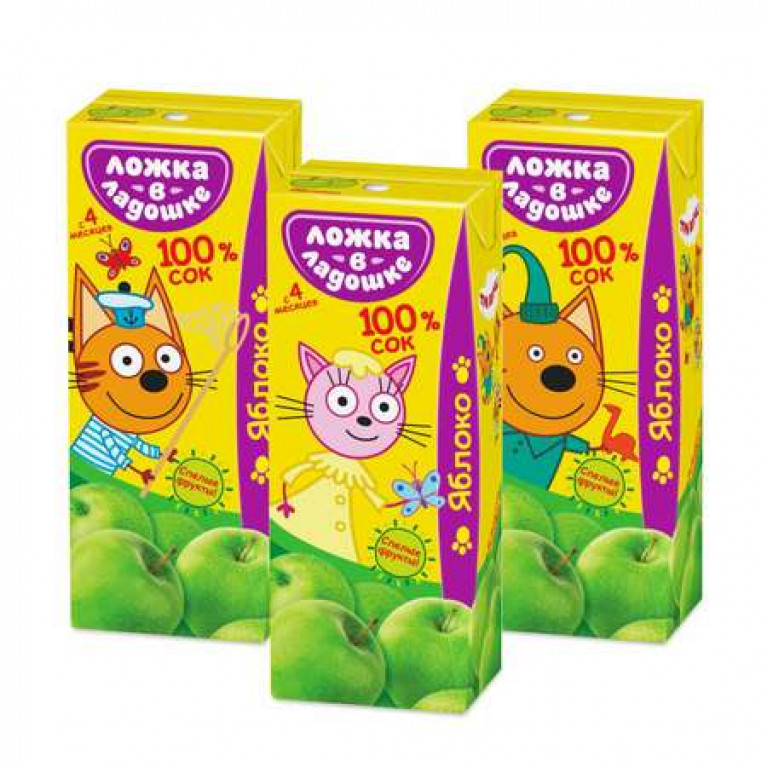 Ложка в ладошке три кота сок 200мл/яблоко/