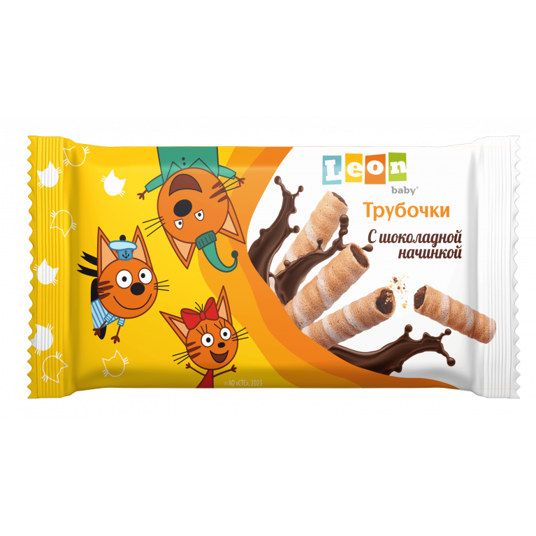 Леон беби три кота трубочки вафельные 32 г/шоколадная начинка/