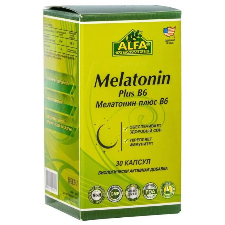 Альфа Витаминс мелатонин Плюс В-6 капсулы №30