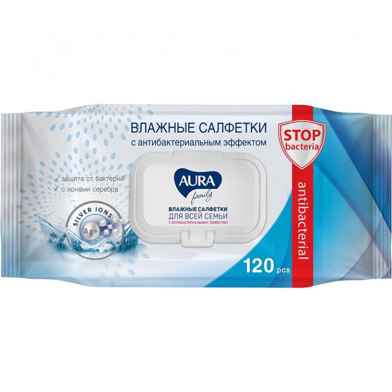 Аура салфетки влажные антибактериальные №120