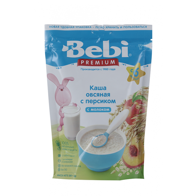 Беби премиум каша молочная 200 г/овсяная с персиком/