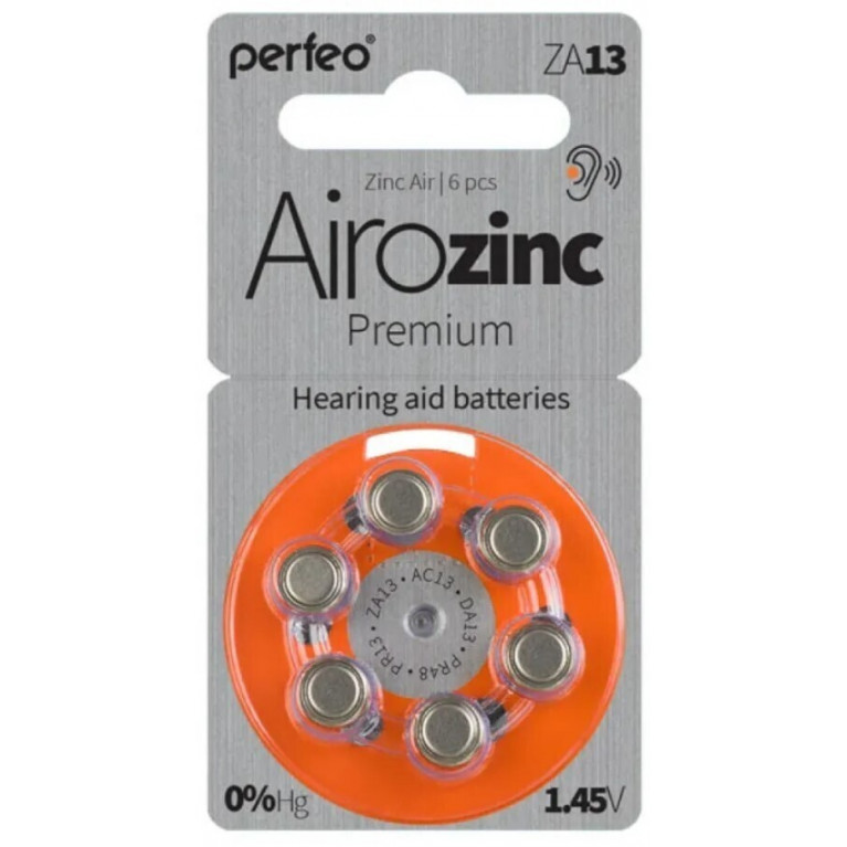Батарейки перфео айроцинк премиум для слуховых аппаратов/ZA13/