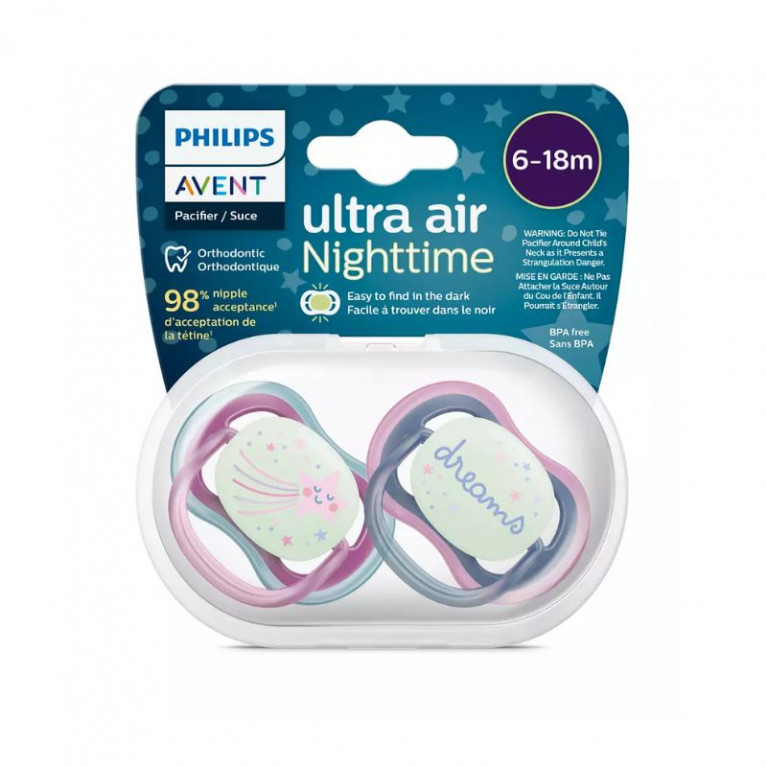 Авент пустышка ультра эйр 6-18 мес. ночная №2/6643/