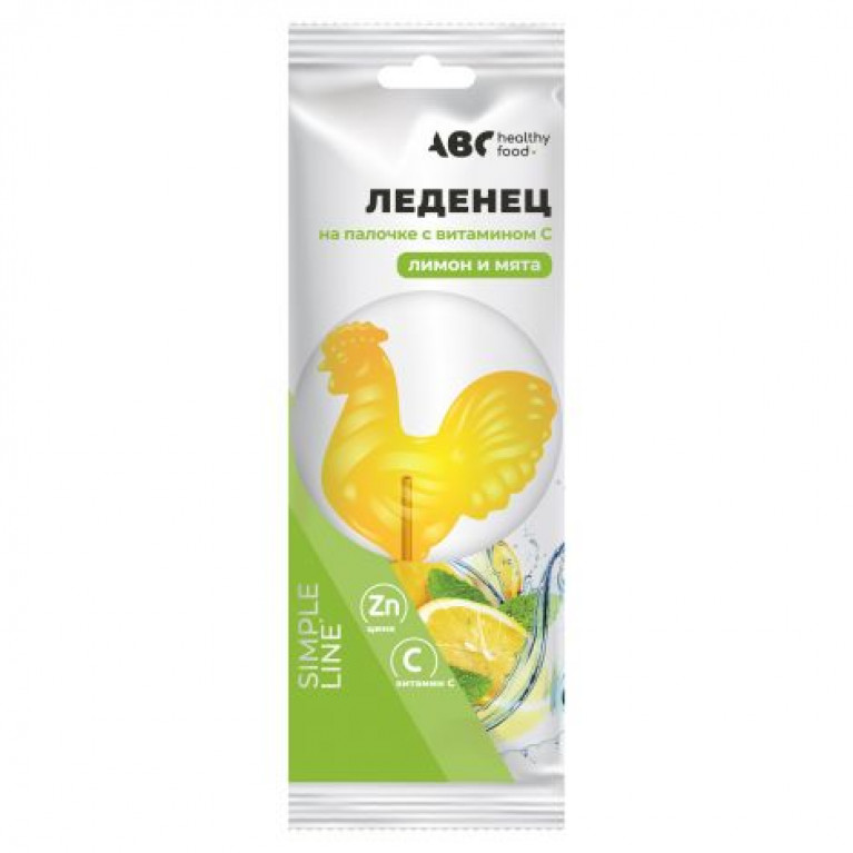 АВС хэлси фуд леденцы петушок 17 г/лимон,мята/