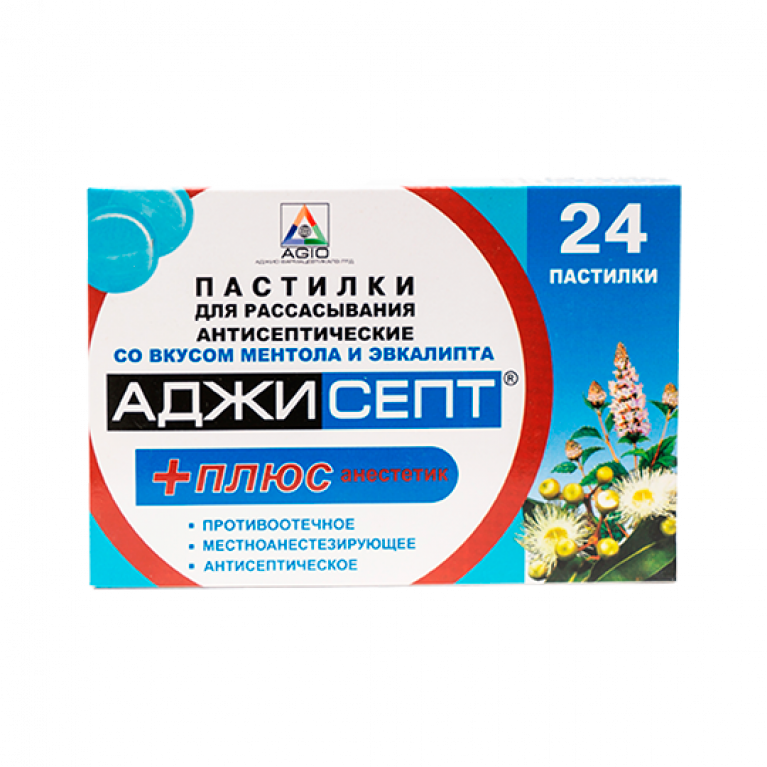 Аджисепт плюс пастилки №24/ментол эвкалипт/