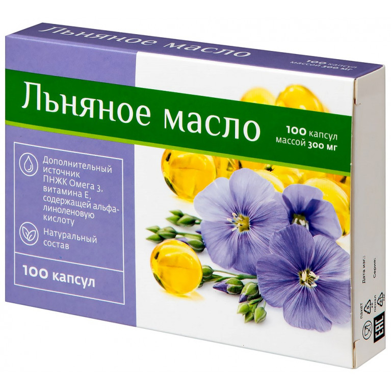 Масло льняное капсулы 300 мг №100/миролла/