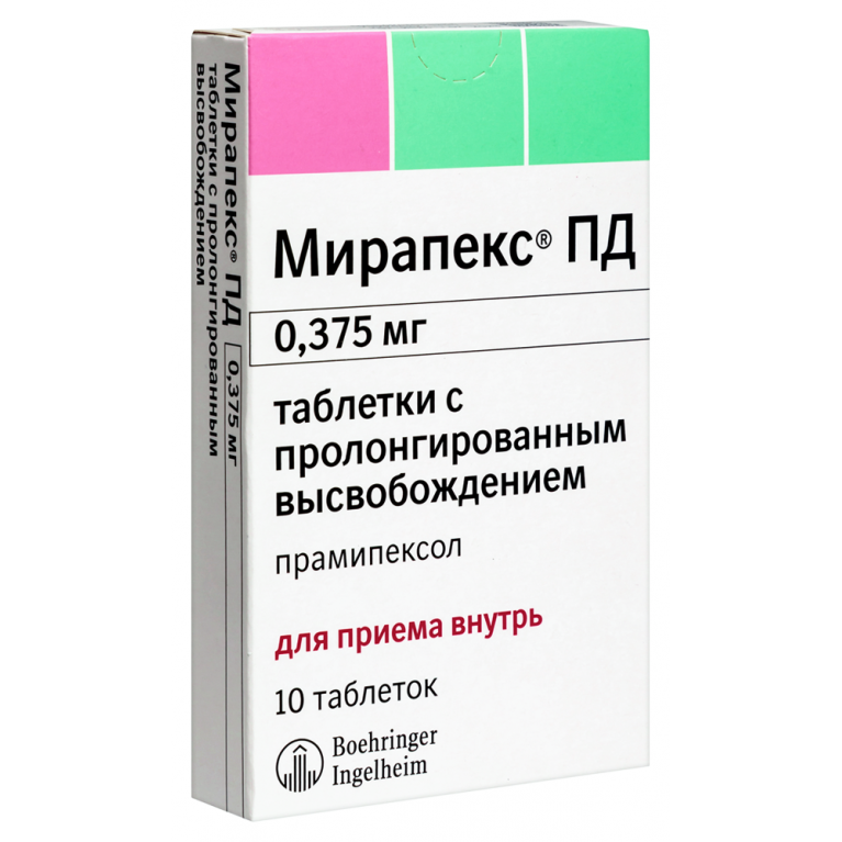 Мирапекс ПД таблетки 0,375 мг №10