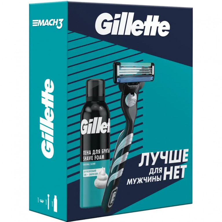 Джиллет набор Бритва  Gillette MACH3 с 1 сменной кассетой и TGS Пена Д/Бр Д/ЧувКожи Алоэ 200мл