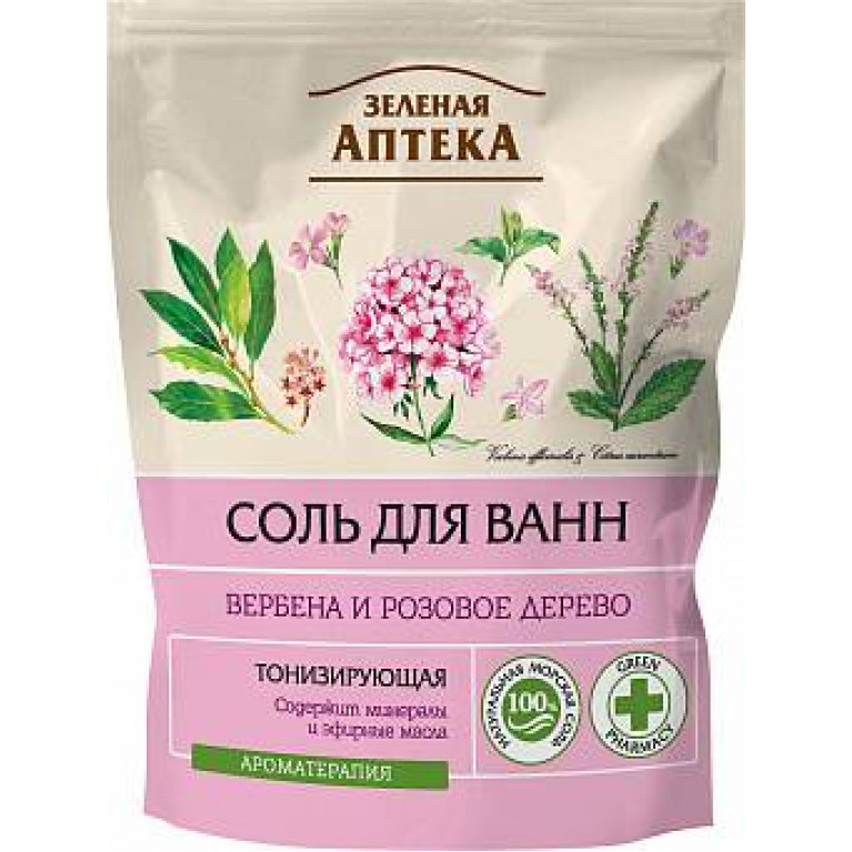 Зеленая аптека соль для ванн 500 г/вербена и розовое дерево/