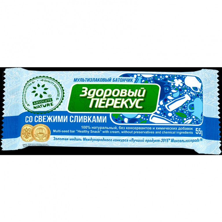 Здоровый перекус батончик 55 г/со свежими сливками/