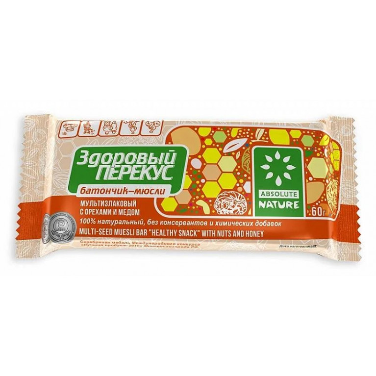Здоровый перекус батончик 60 г/с орехами и медом/