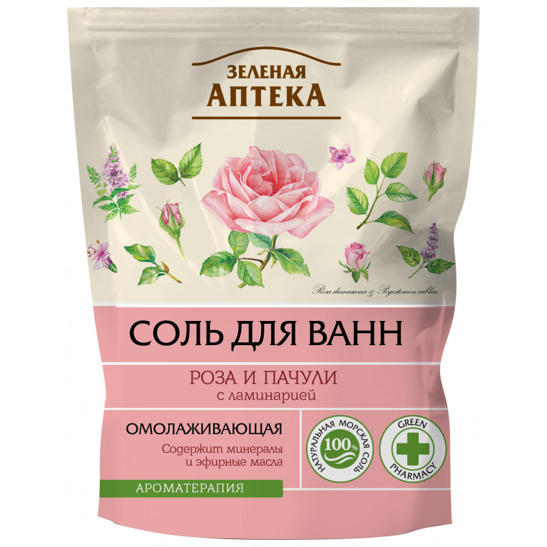 Зеленая аптека соль для ванн 500 г/роза и пачули/