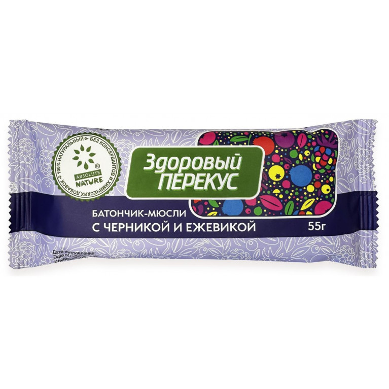 Здоровый перекус батончик 55 г/с черникой и ежевикой/