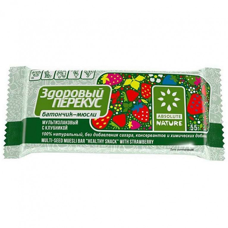 Здоровый перекус батончик 55 г/с клубникой/
