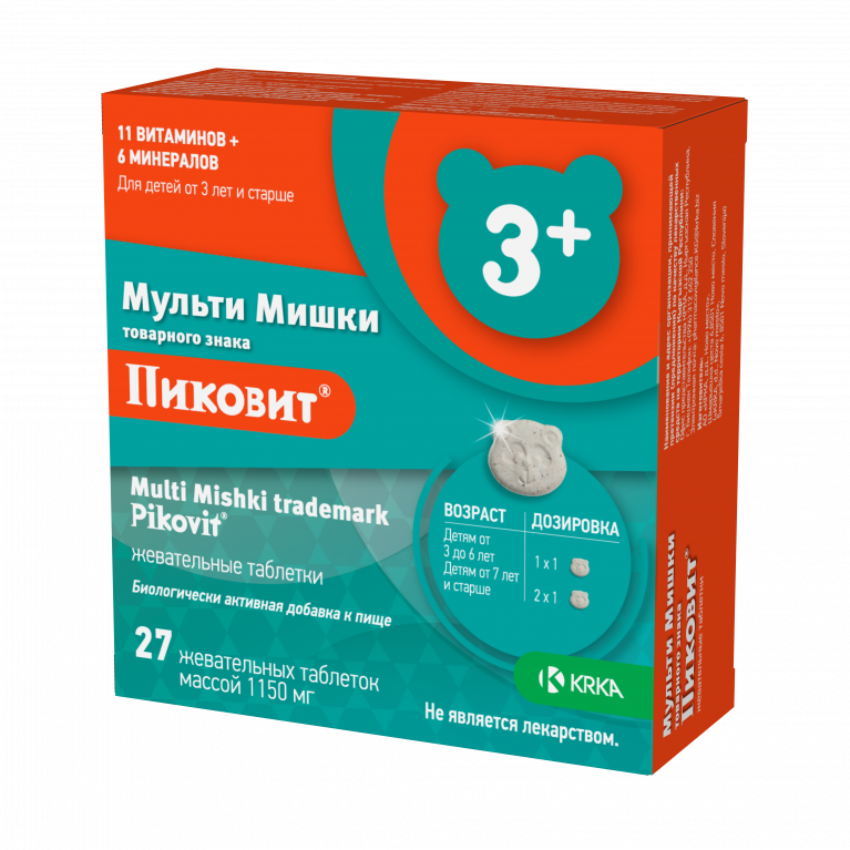 Пиковит мульти мишки таблетки жевательные №27 3+