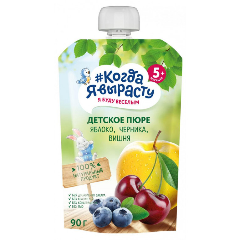 Когда я вырасту пюре 220 г/яблоко,черника,вишня/