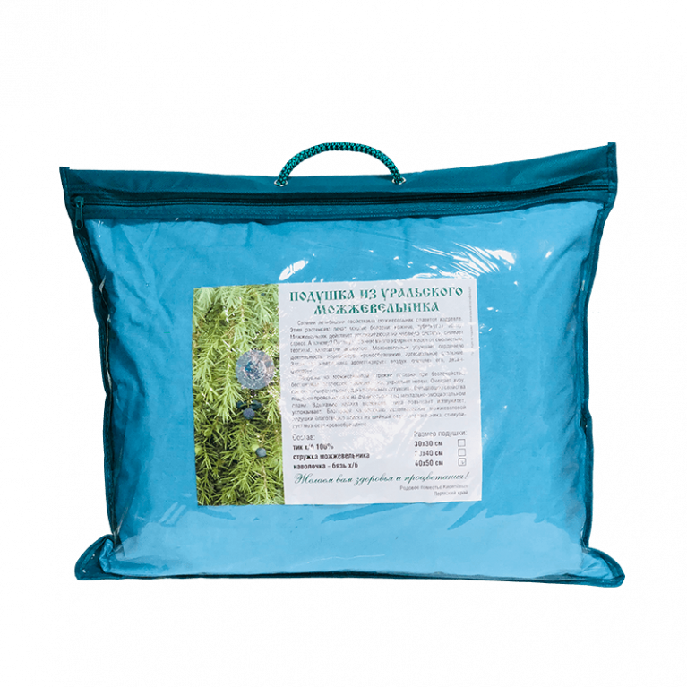 Кедр подушка из можжевеловой стружки в подарочной упаковке 40*50
