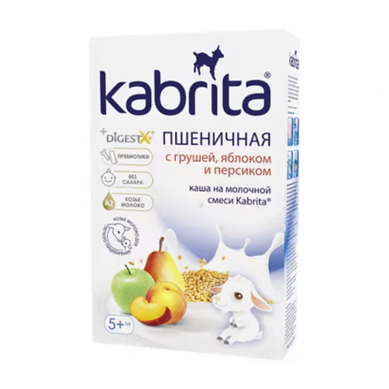 Кабрита каша молочная 180 г/пшеничная с грушей,яблоком и персиком/