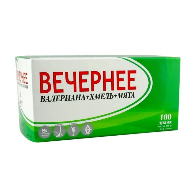 Вечернее валериана+хмель+мята драже №100