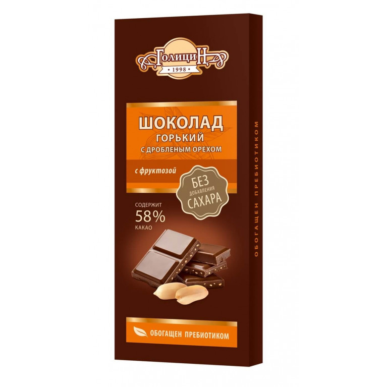 Голицин шоколад горький с дробленым орехом с фруктозой 60 г