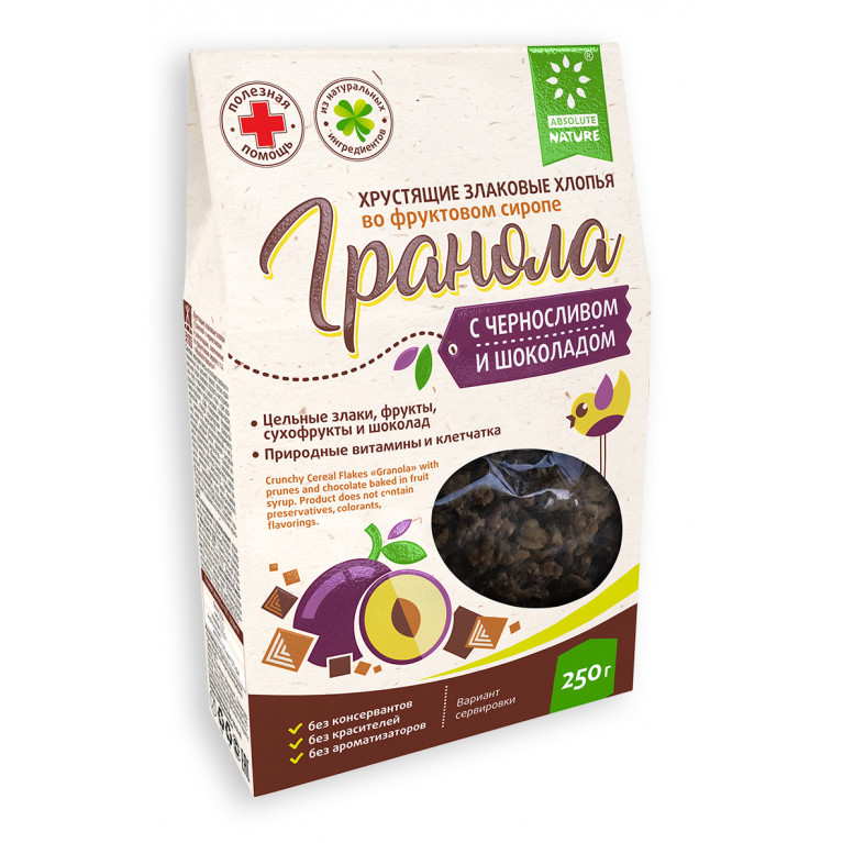 Гранола хрустящие хлопья 250 г/с черносливом и шоколадом/