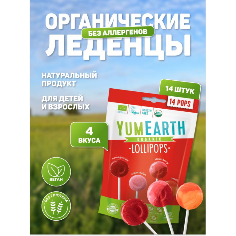 Ямирс леденцы органические №1/черника,персик,манго,арбуз,вишня/