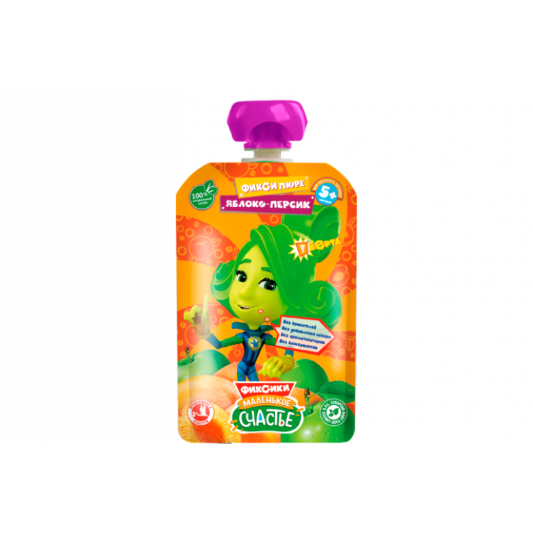 Маленькое счастье пюре фиксики 90 мл/яблоко-персик/