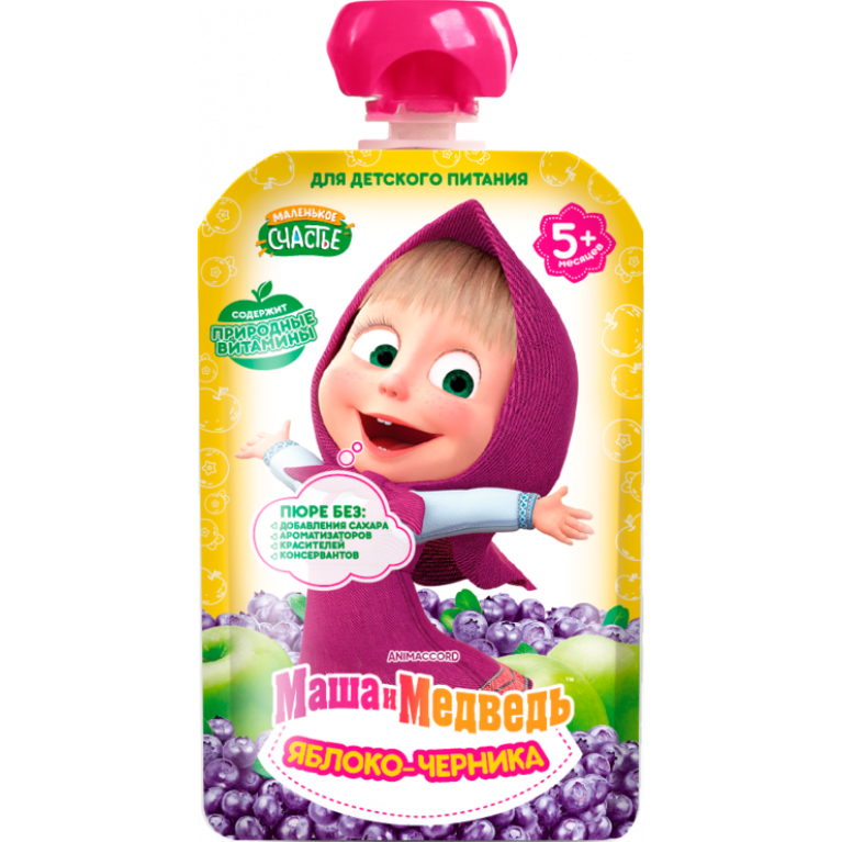 Маленькое счастье пюре маша и медведь 85 мл/яблоко-черника/