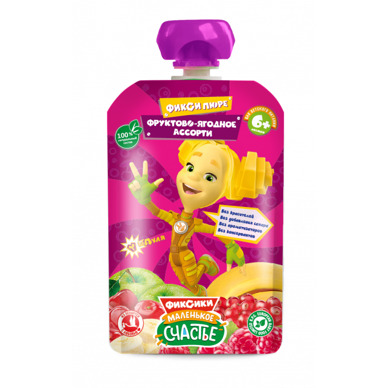 Маленькое счастье пюре фиксики 85 мл/фруктово-ягодное ассорти/