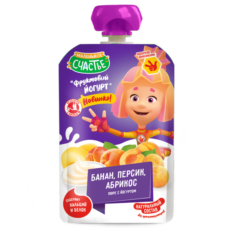 Маленькое счастье пюре фиксики 85 мл/банан,абрикос,персик/