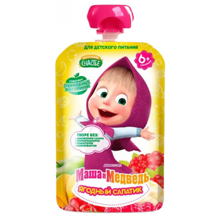 Маленькое счастье пюре маша и медведь 85 мл/ягодный салатик/