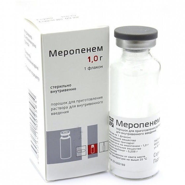 Меропенем 1 г флакон 1 шт. порошок для приготовления раствора для внутривенного введения