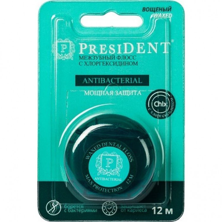Президент нить зубная 12 м/антибактериальная/