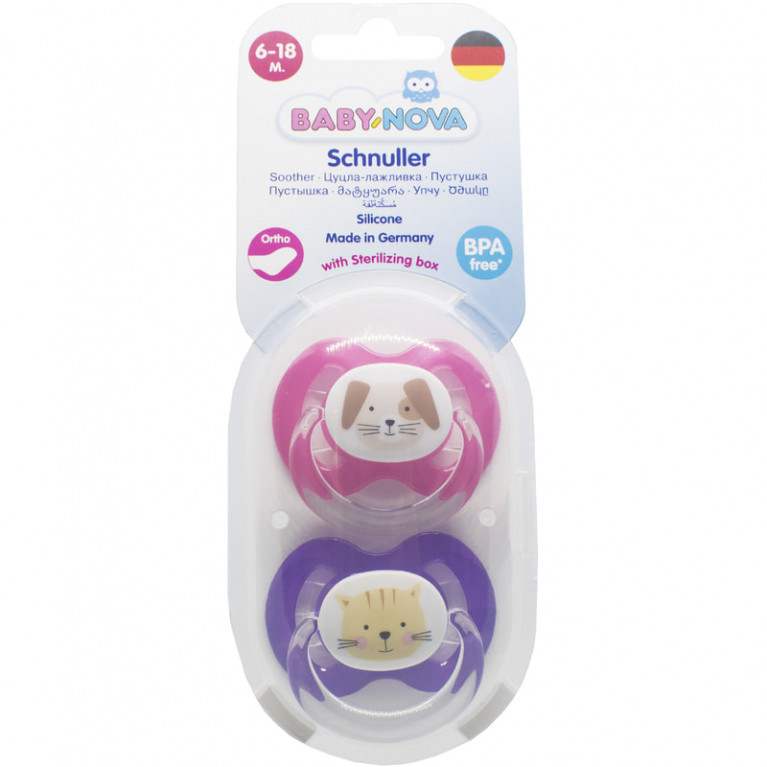 Бейби нова соска-пустышка силикон скошенная с рисунком и кольцом 6-18 мес.№2/28360/